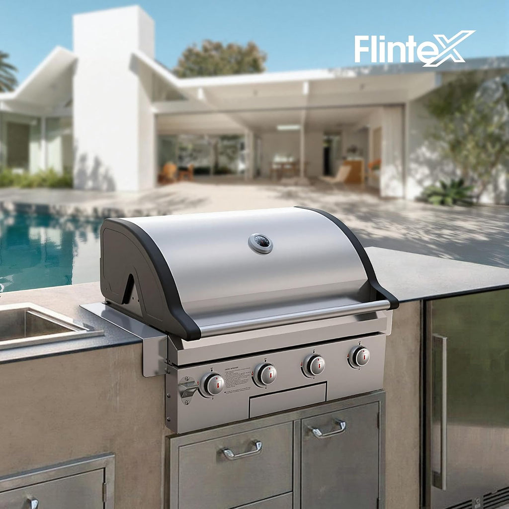 Flintex 30-inch Built-in BBQ Gas Grill (NG/LPG Convertible), 4-Burner Outdoor Kitchen Gas/Propane Grill with Griddle Combo, Stainless Steel Built-in Outdoor BBQ Grill for Outdoor Kitchen