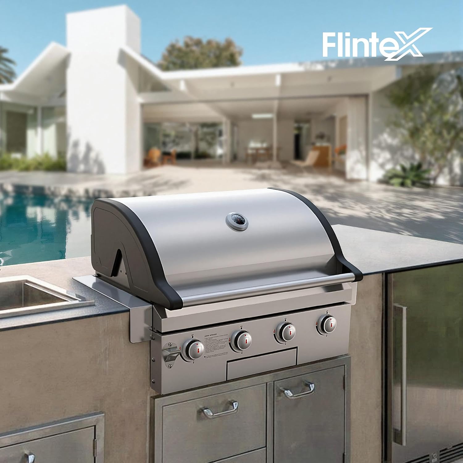 Flintex 30-inch Built-in BBQ Gas Grill (NG/LPG Convertible), 4-Burner Outdoor Kitchen Gas/Propane Grill with Griddle Combo, Stainless Steel Built-in Outdoor BBQ Grill for Outdoor Kitchen