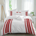 Dark Red and White Striped Duvet Cover Set Queen Size 4 Pieces Modern Minimalist Vertical Lines Bedding Set with Zipper Closure, 1 Comforter Cover 86x86 Inches 1 Flat Sheet & 2 Pillow Cases