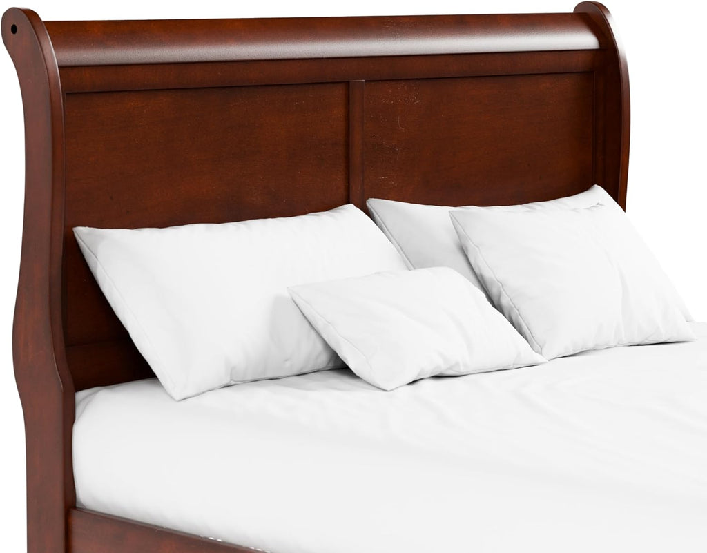 Furniture of America Arabella Traditional Solid Wood 3 Piece Bedroom Set, Full Bed Frame and Nightstands Set of 2, Chic Sleigh Design Bedframe with Headboard and Footboard, Box Spring Needed, Cherry