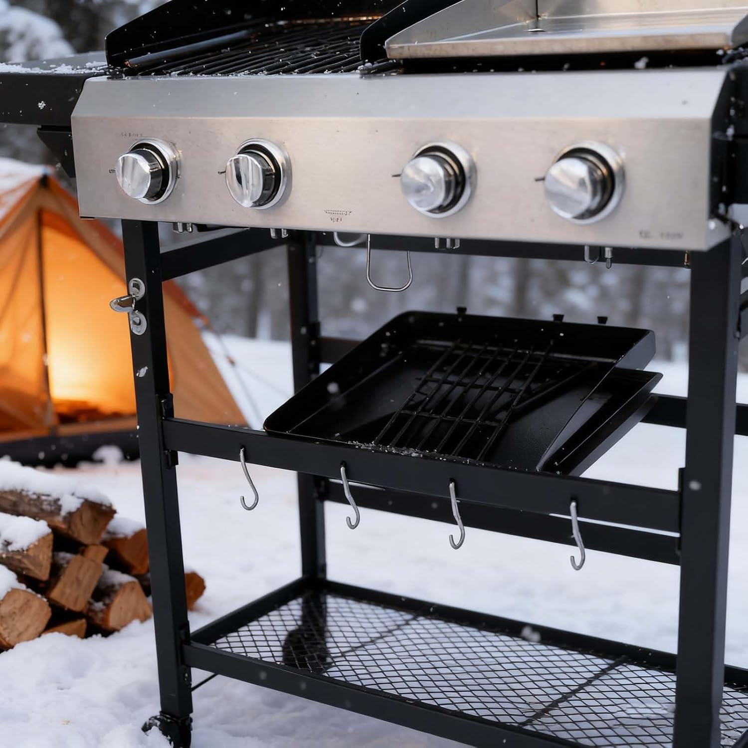 Propane Gas Grill & Griddle Combo - 2-Burner, Outdoor Cooking Grills with Cover for Camping, Tailgating, Black & Silver