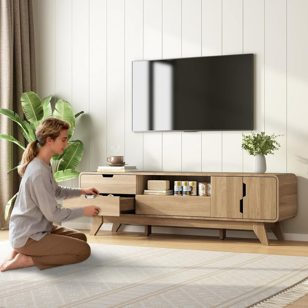 EAG Mid Century Modern TV Stand for 65 Inch TV, Entertainment Center with with Storage Cabinet & 3 Drawers, TV and Media Console for Living Room, Bedroom, Natural