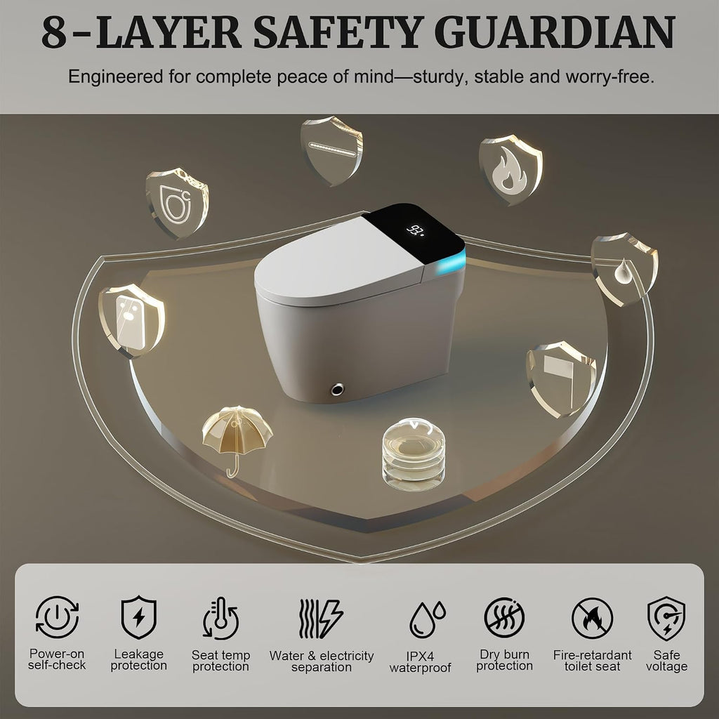 Smart Toilet with Auto Flush and Heated Seat, Electric Tankless Toilets with Dual Flush Remote - Pre-Wetting, One Piece Toilet for Bathrooms Soft-Close Seat & Lid, Night Light, LED Display