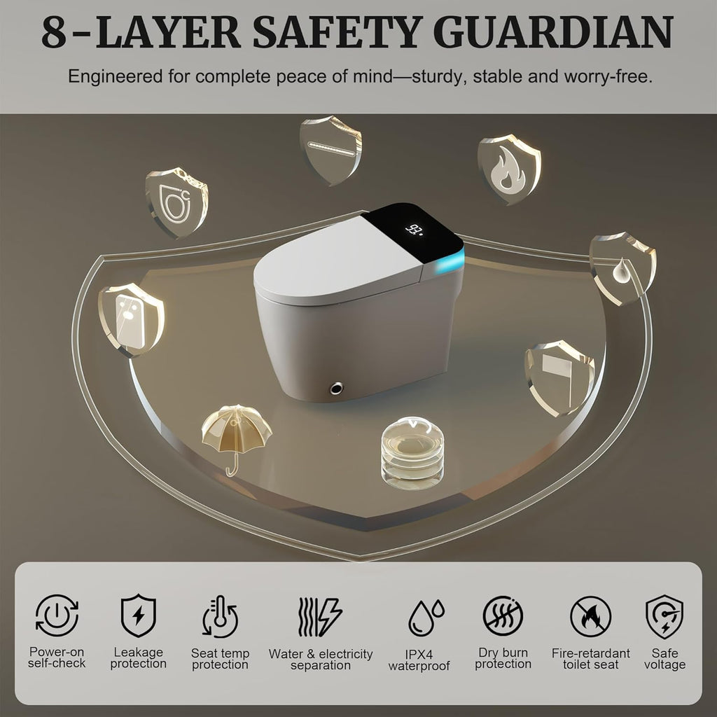 Smart Toilet with Elongated Heated Seat, Foot Sensor, Dual Auto Flush, One Piece Toilet for Bathroom, Electric Tankless Toilets with Night Light, LED Display & 1000g MaP Flush, 0.8/1.2 GPF
