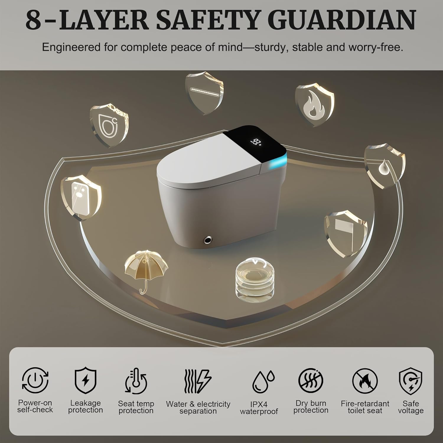 Smart Toilet with Elongated Heated Seat, Foot Sensor, Dual Auto Flush, One Piece Toilet for Bathroom, Electric Tankless Toilets with Night Light, LED Display & 1000g MaP Flush, 0.8/1.2 GPF