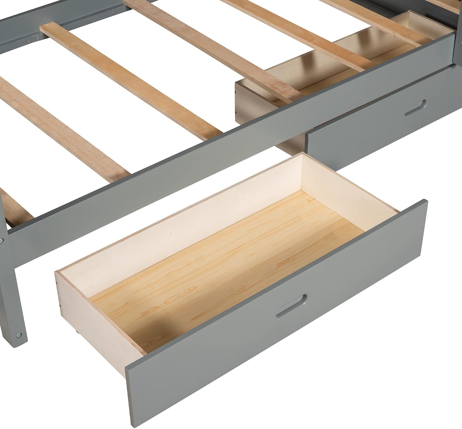 Merax Twin-Over-Twin Bunk Bed with Two Storage Drawers, Solid Wood Twin Size Bunk Bed with Guardrial and Removble Ladder, Can be Converted Into 2 Separate Beds, Grey