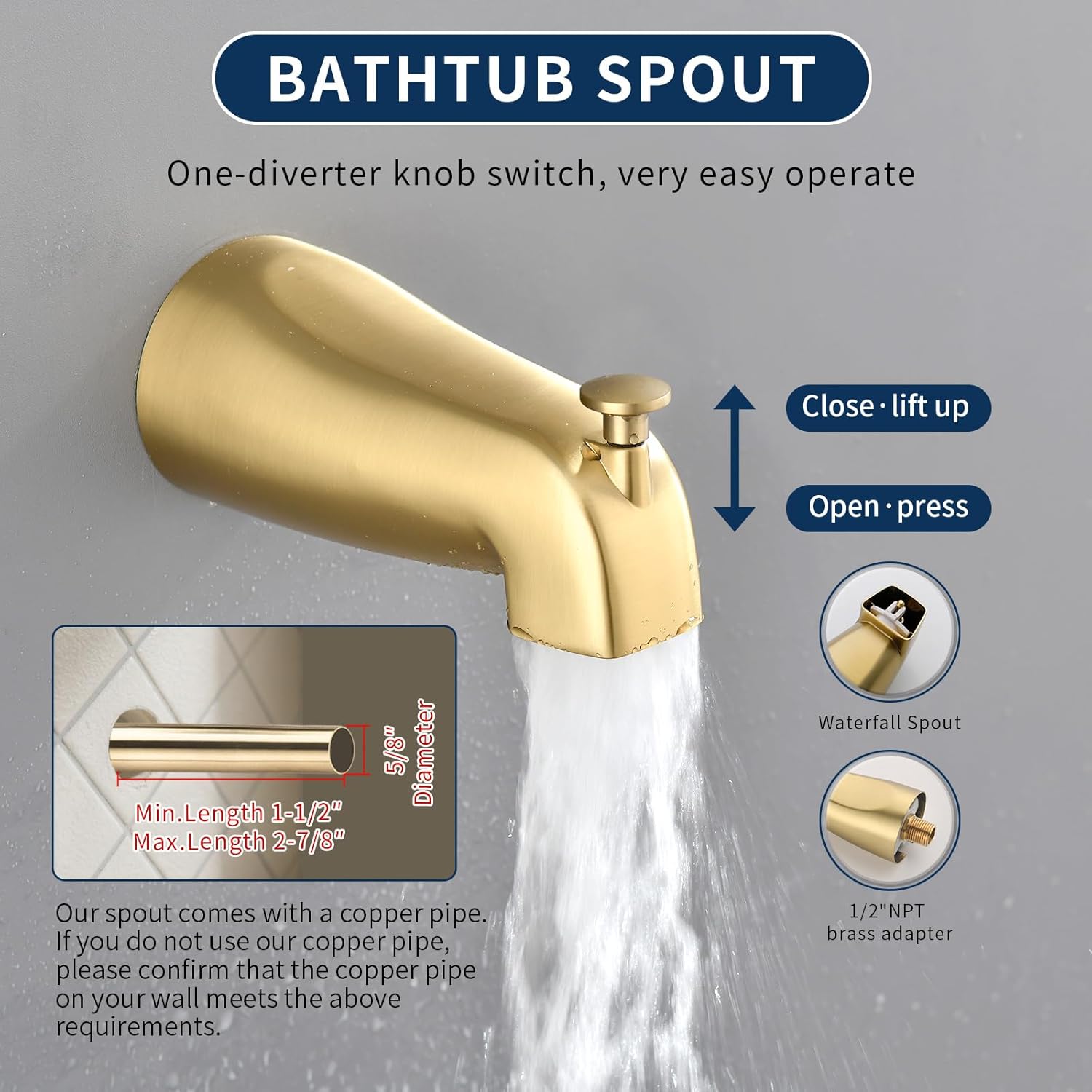 2 Handles Shower Faucet Set with Tub Spout Bathtub Shower Faucet Combo Set Shower System Complete Tub and Shower Trim Kit Wall Mounted Shower Fixtures Brushed Gold