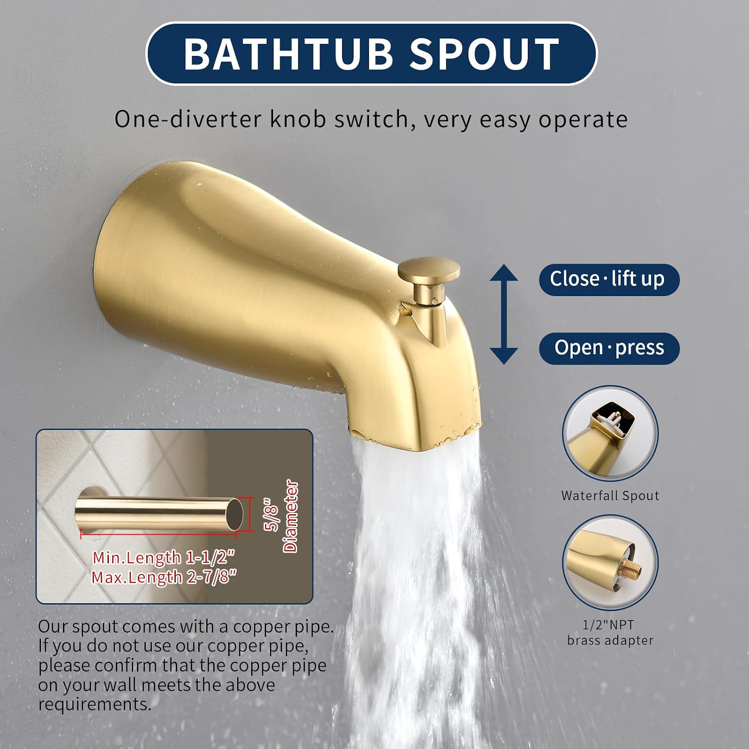 2 Handles Shower Faucet Set with Tub Spout Bathtub Shower Faucet Combo Set Shower System Complete Tub and Shower Trim Kit Brushed Gold Wall Mounted Shower Fixtures