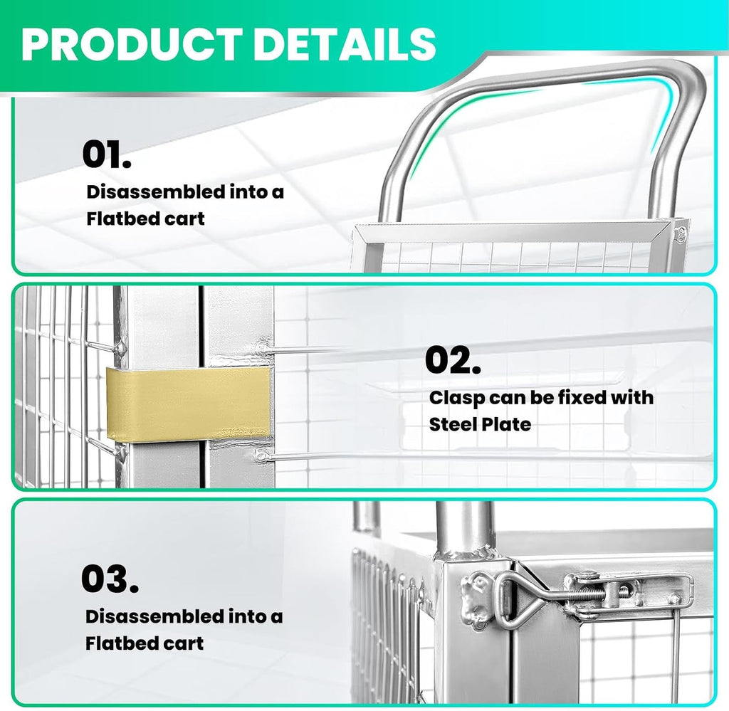 4-in-1 Platform Truck Cart with Cage, Multi-Functional Push Dolly Heavy Duty Flatbed Cart, 2200LBS Capacity Utility Cart for Grocery, Garage
