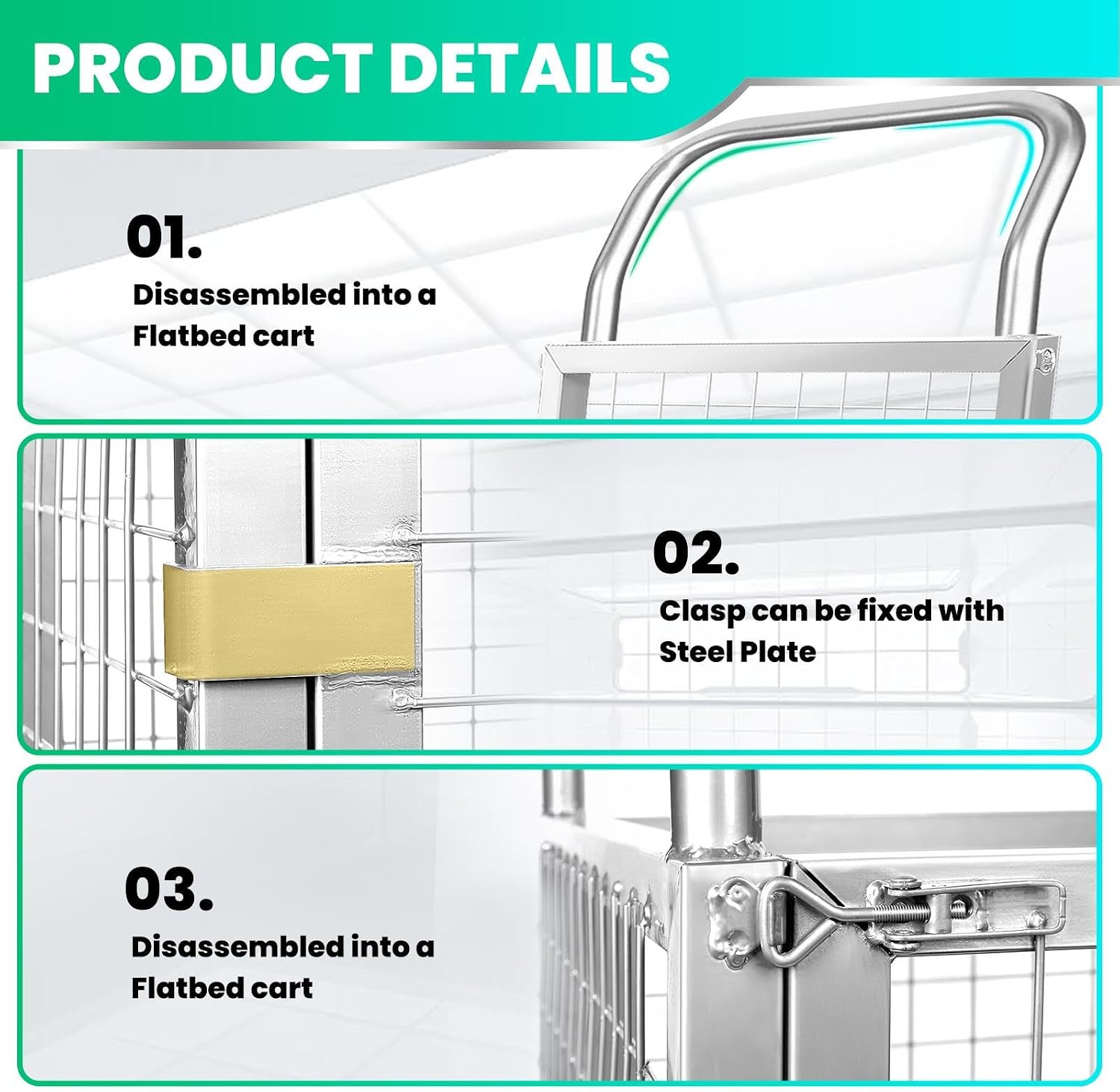 4-in-1 Platform Truck Cart with Cage, Multi-Functional Push Dolly Heavy Duty Flatbed Cart, 2200LBS Capacity Utility Cart for Grocery, Garage