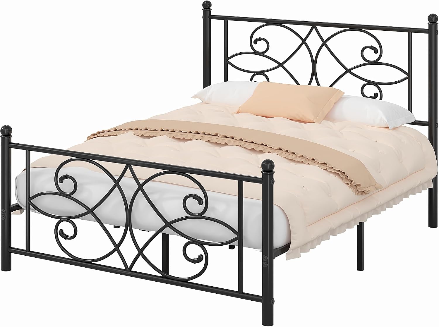 VECELO Queen Size Bed Frame Metal Platform Bed with Headboard and Footboard, Heavy Duty Mattress Foundation, No Box Spring Needed, Easy Assembly, Black