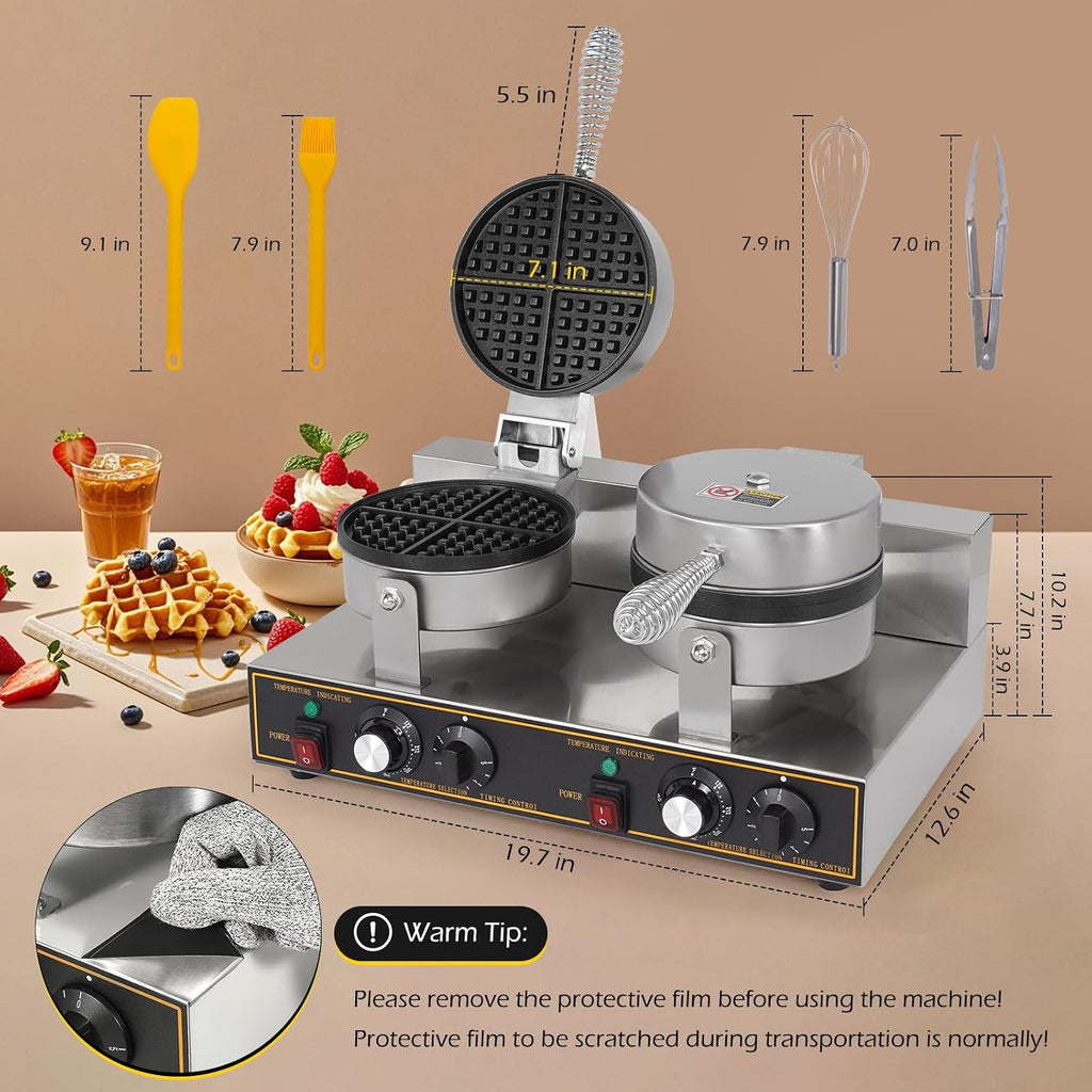 Dyna-Living 2400W Double-Head Commercial Waffle Maker & 3000W Commercial Electric Griddle 22'' Flat Top Grill Countertop