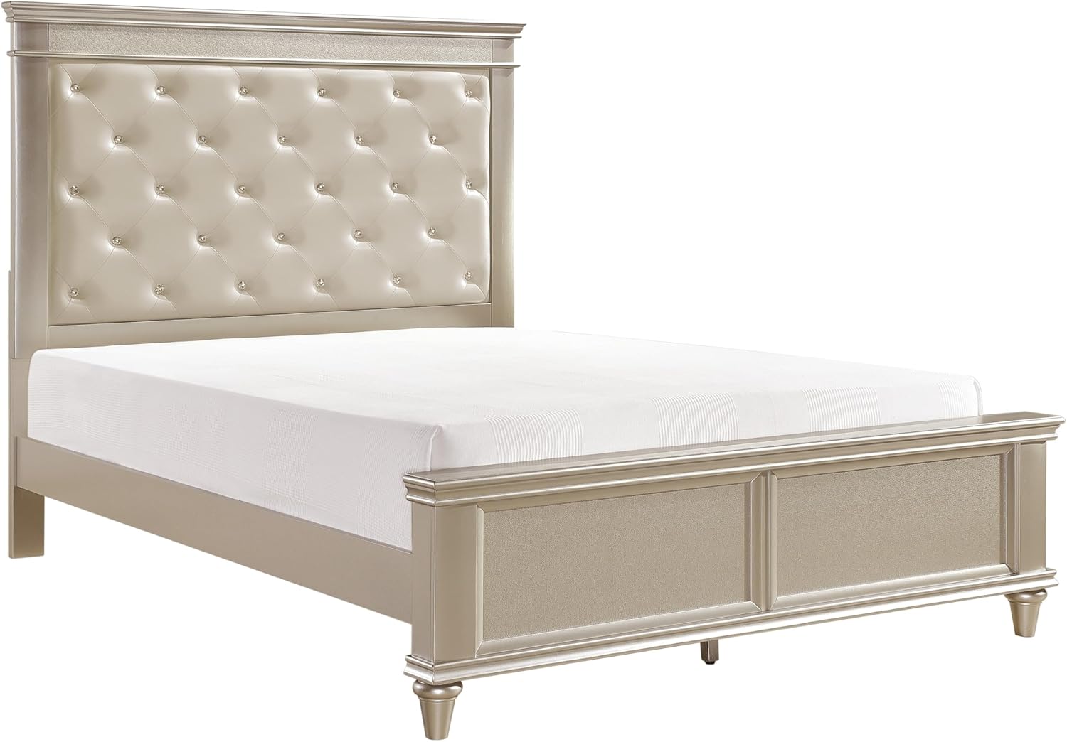 3Pc Beautiful Bedroom Furniture Set Full Size Bed and Two Nightstands Upholstered Headboard Silver Finish Traditional Modern