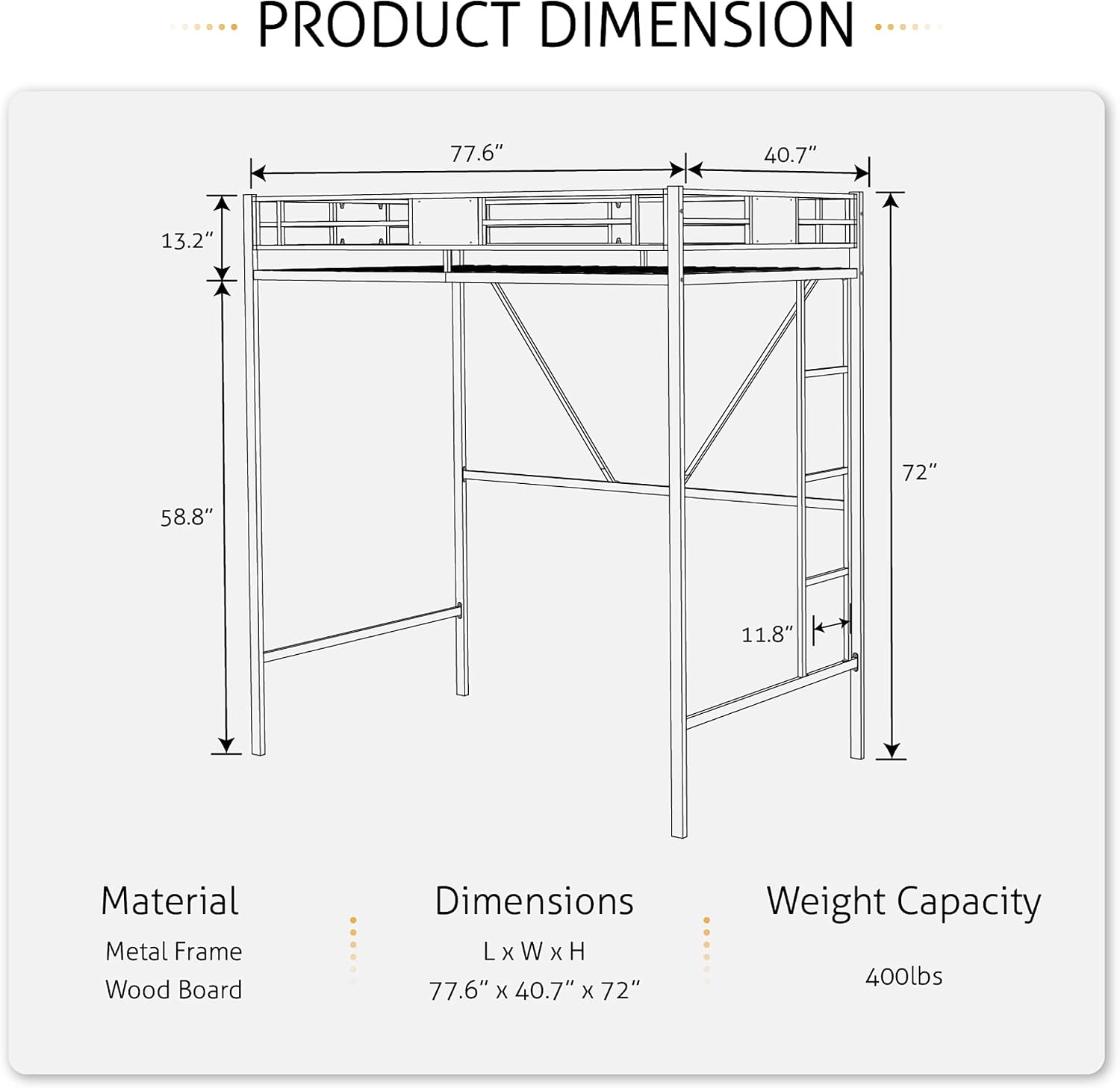 SHA CERLIN Loft Bed Twin Size with Ladder and Guardrail,Rustic Design,Metal Slats Support No Box Spring Needed Small Space Saving Furniture for Bedroom Dorm