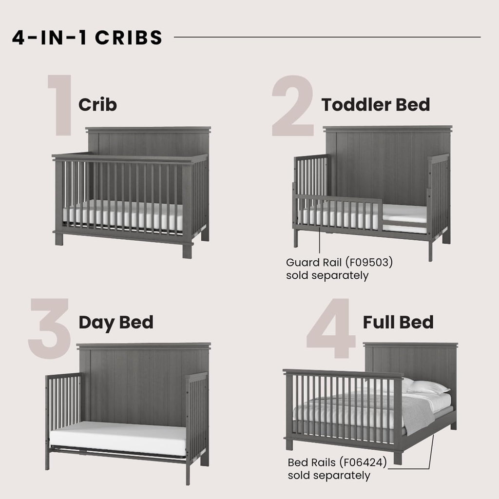 Child Craft Denman Crib, Dresser and Chest Nursery Set, 3-Piece, Includes 4-in-1 Convertible Crib, Dresser and Chest, Grows with Your Baby (Midnight Gray)