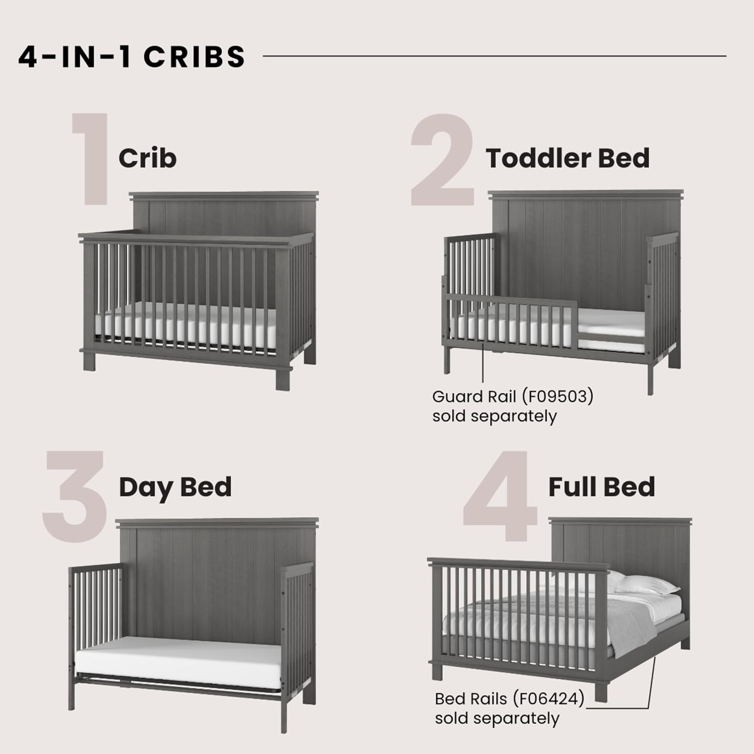 Child Craft Denman Crib, Dresser and Chest Nursery Set, 3-Piece, Includes 4-in-1 Convertible Crib, Dresser and Chest, Grows with Your Baby (Midnight Gray)