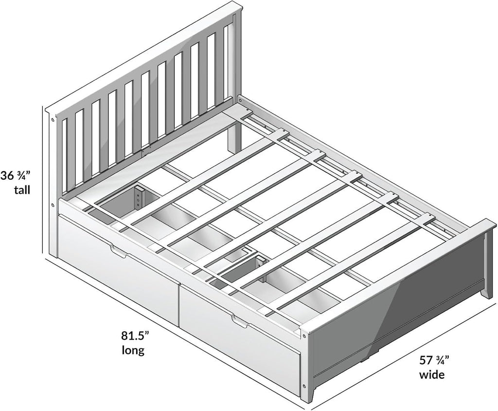 Max & Lily Full Bed, Bed Frame with Headboard For Kids with Storage Drawers, Slatted, Blue