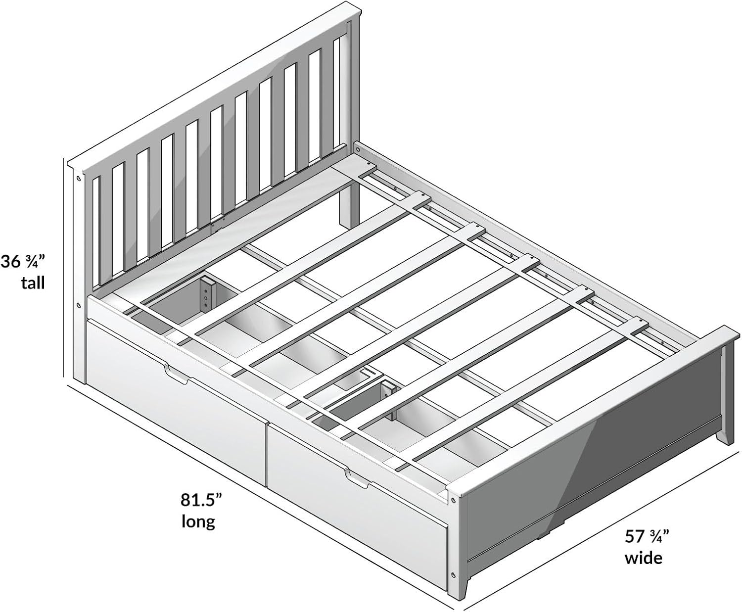 Max & Lily Full Bed, Bed Frame with Headboard For Kids with Storage Drawers, Slatted, Blue