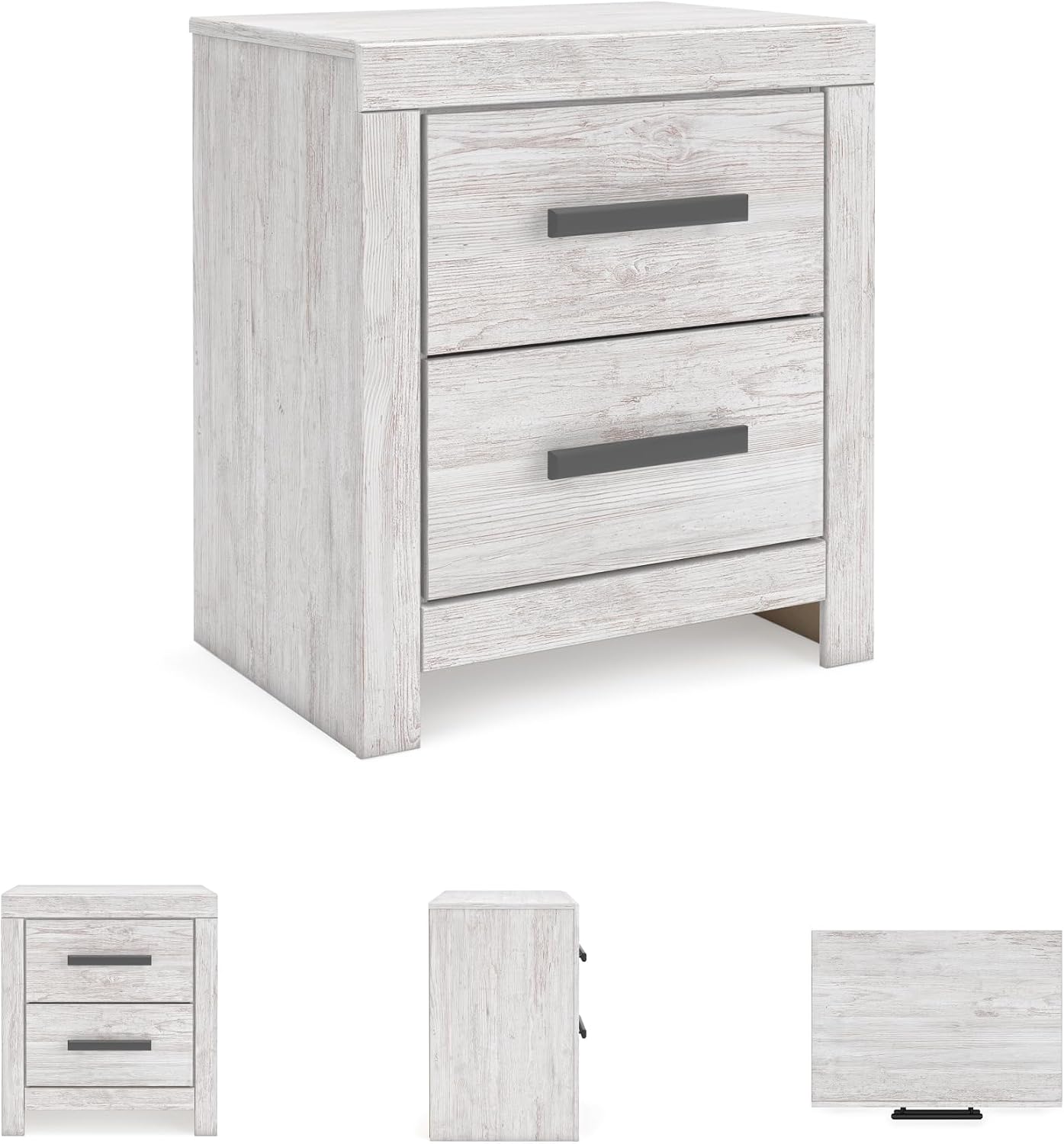 Signature Design by Ashley Cayboni Casual Nightstand with Framed Front and Pilasters, 2 Storage Drawers, Large Black Handles, Wood, 24.37' High, White