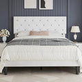 VECELO Queen Size Bed Frame with Diamond Tufted Headboard, Upholstered Platform Bedframe with Wood Slat Support, No Box Spring Needed, Velvet & White