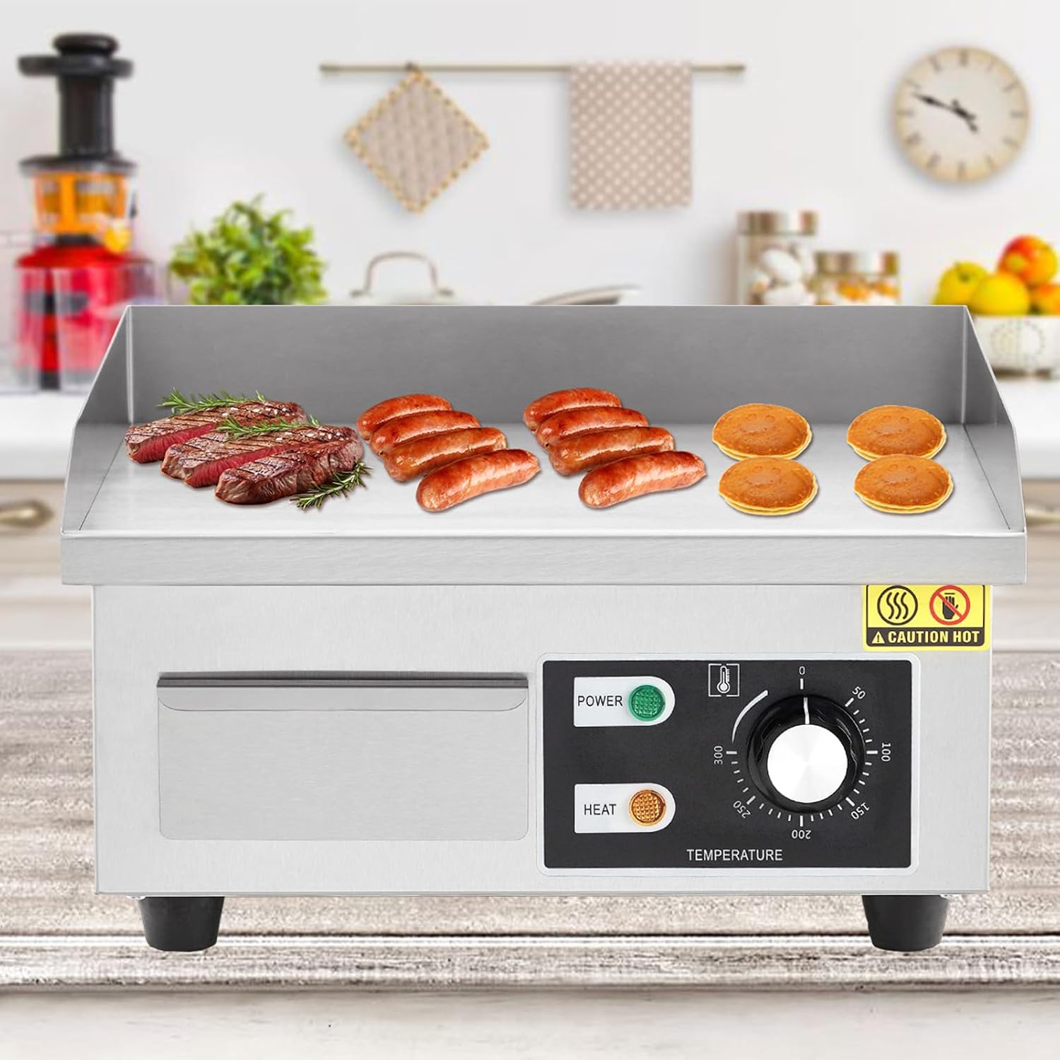 18' Commercial Electric Griddle, Flat Top Griddle With Shovels Brushes, Non-Stick Countertop Electric Griddle for Restaurants Food Trucks, 110V/1600W, Adjustable Temperature Control