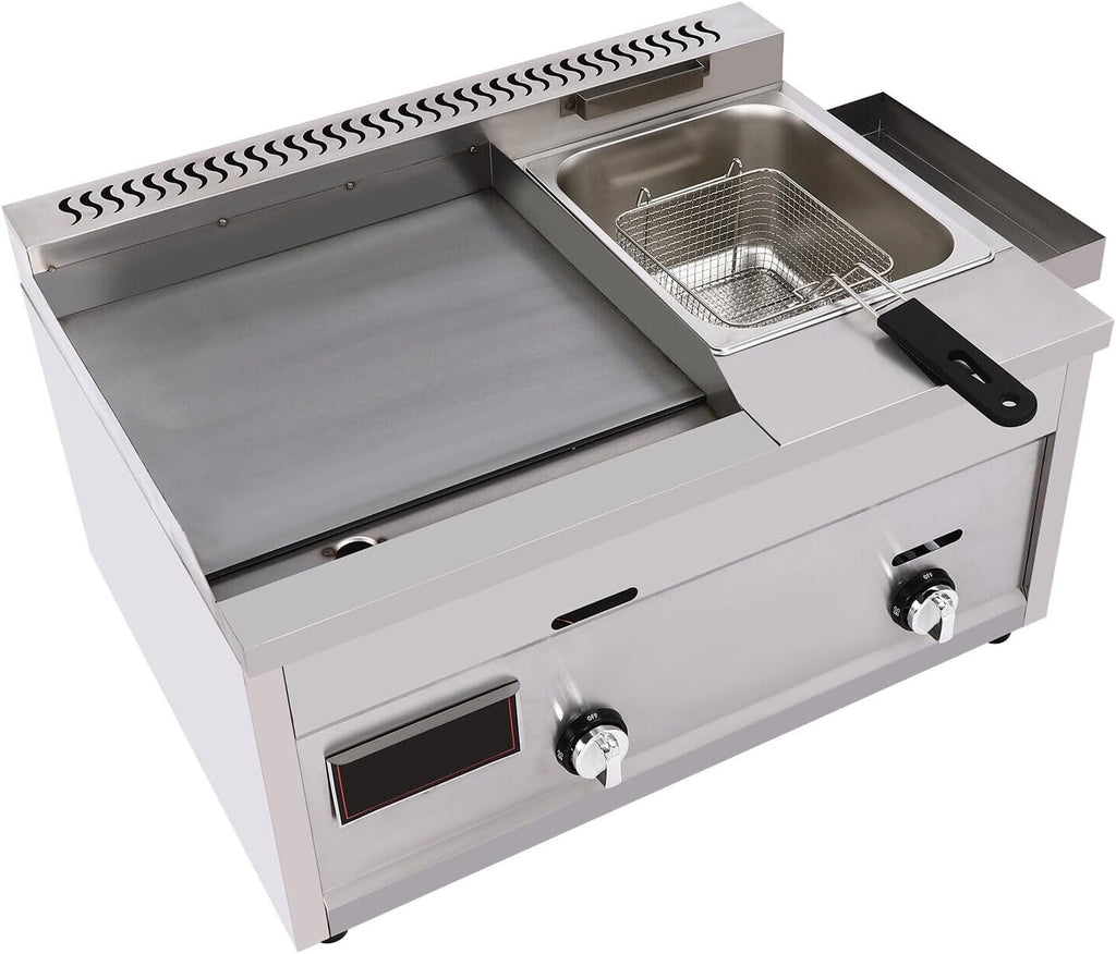 Griddle and Deep Fryer, Double Burner Gas Propane Tabletop Griddle and Deep Fryer Combo with Deep Fryer Multi-function Fast Heating&Cooling Down