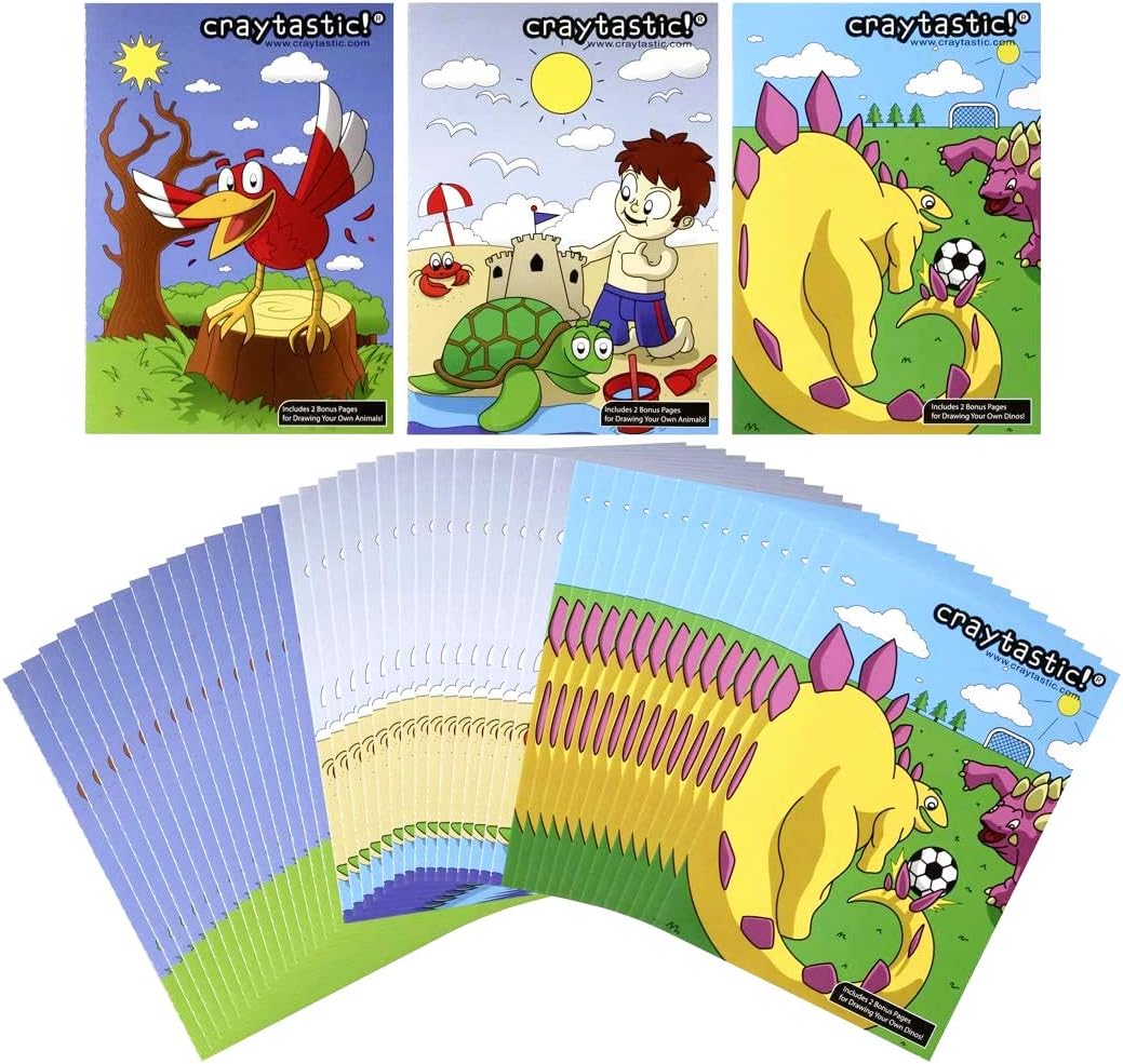 Craytastic! 576-Count Premium Bulk Coloring Books for Kids Variety Assortment Party Packs (160 Dinosaur, 160 Ocean and 160 Land Animals) 5' x 7' Each