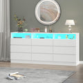 Gyfimoie 9 Drawer Double Dresser with Power Outlet, Accent Chests of Drawers with LED Light, Modern White Storage Dresser with Charging Station (Mirror Not Included) (9 Drawers-White)
