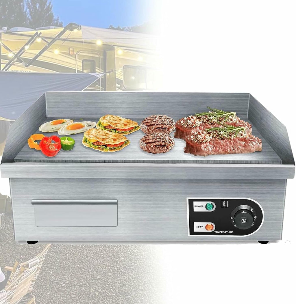 Commercial Electric Griddle,Countertop Flat Top Outdoor Griddles Hotplate 3KW BBQ Grill Mild Steel Steaks Business Catering Grill,