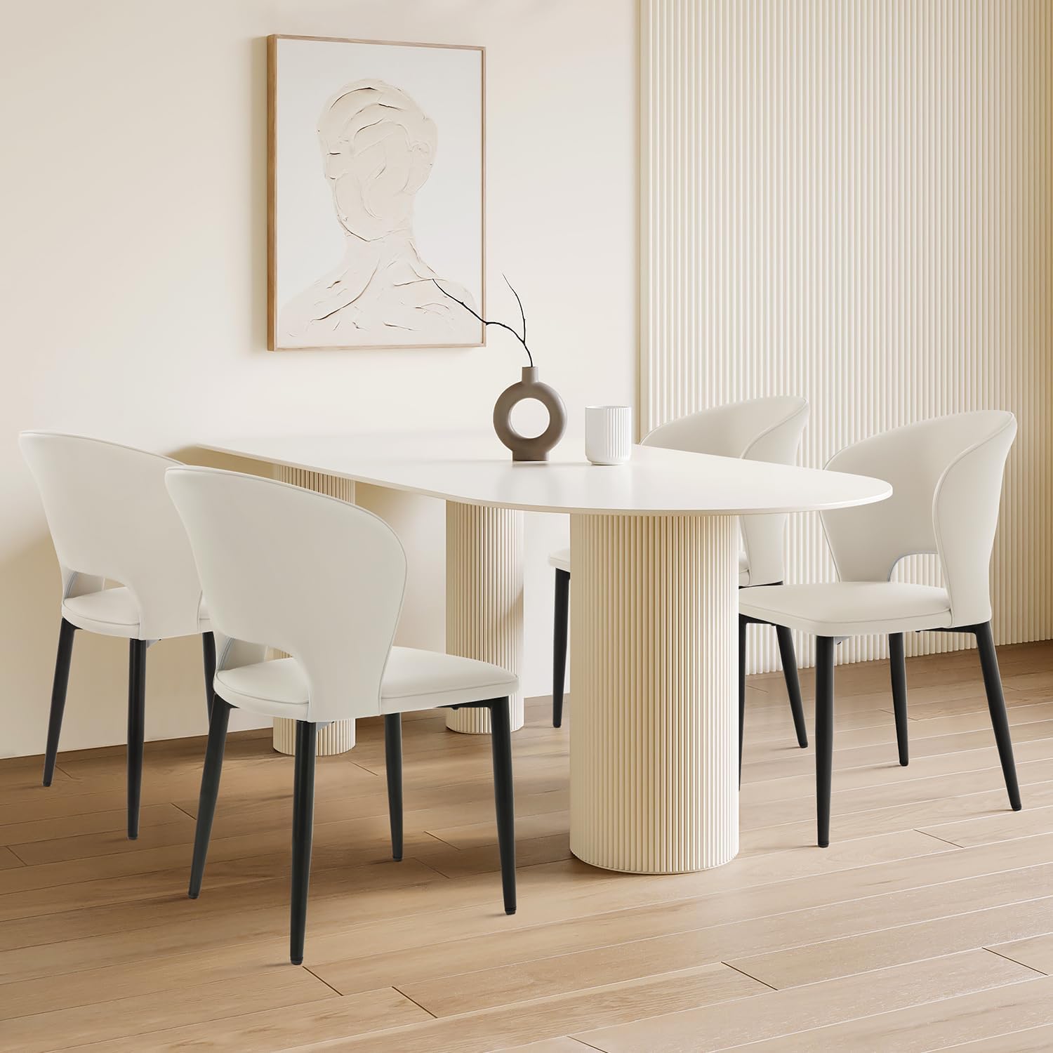 Homcosan Dining Chairs Set of 4, Modern Kitchen Chairs with Cross Structure & Exquisite Piping Design, Easy Assembly, Faux Leather Dining Room Chairs for Living Room Lounge, Bedroom, Beige