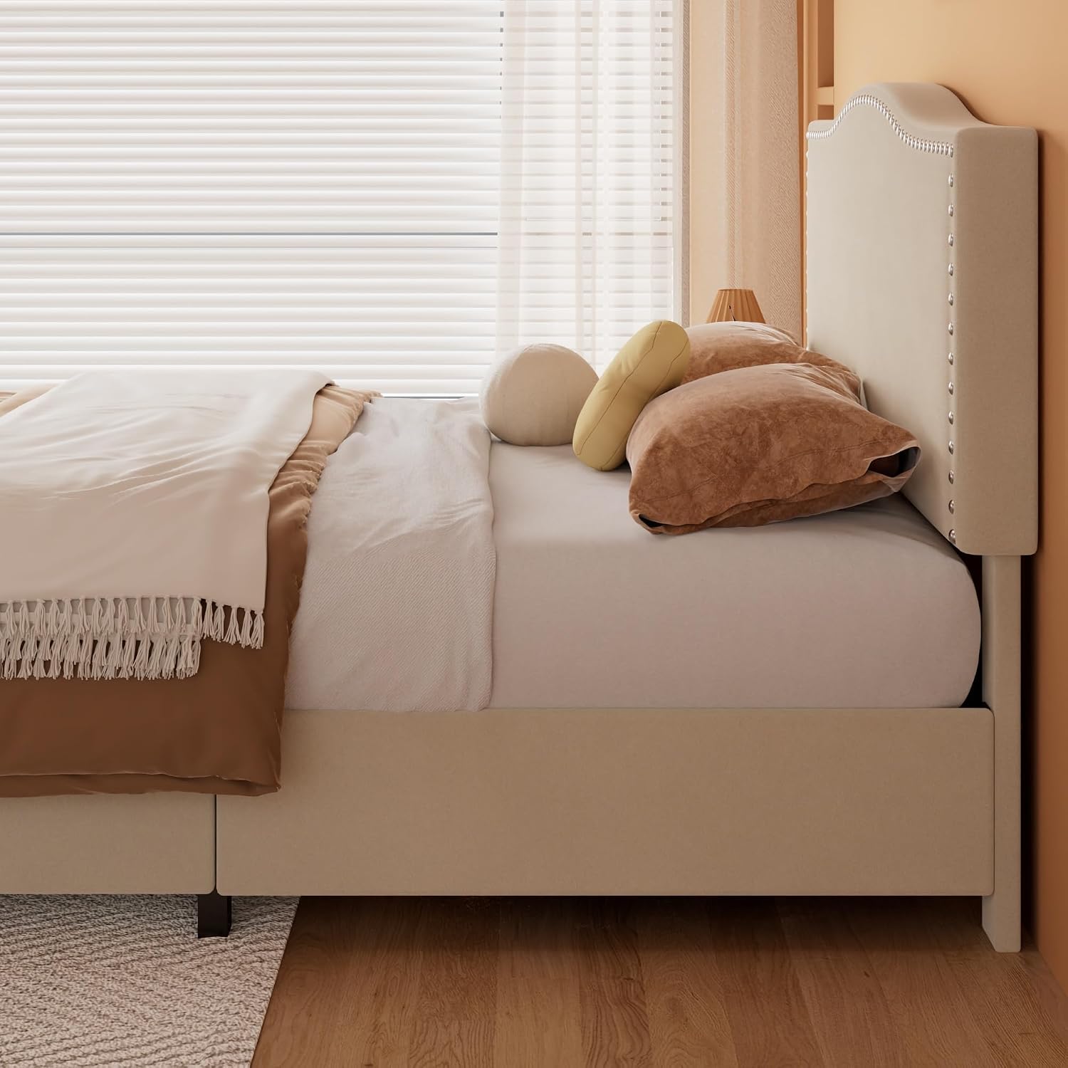 VECELO Queen Bed Frame Platform Bed Frame with Upholstered Headboard, 4 Storage Drawers, Strong Frame and Heavy-Duty Slats Support, Non-Slip and Noise-Free, Easy Assembly,Pink