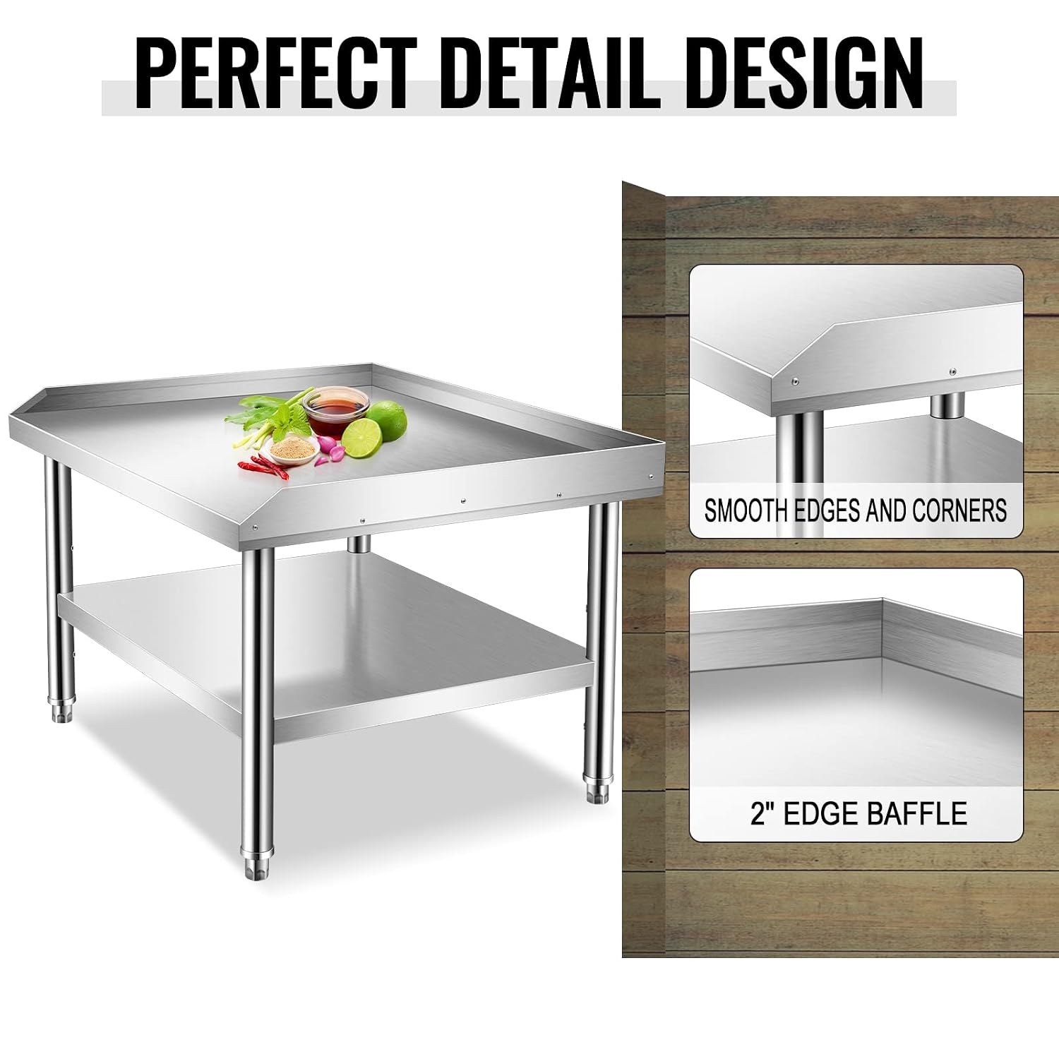 NSF 16-Gauge Stainless Steel Equipment Stand Grill Table with Undershelf for Commercial Restaurant Kitchen,36x30x24'