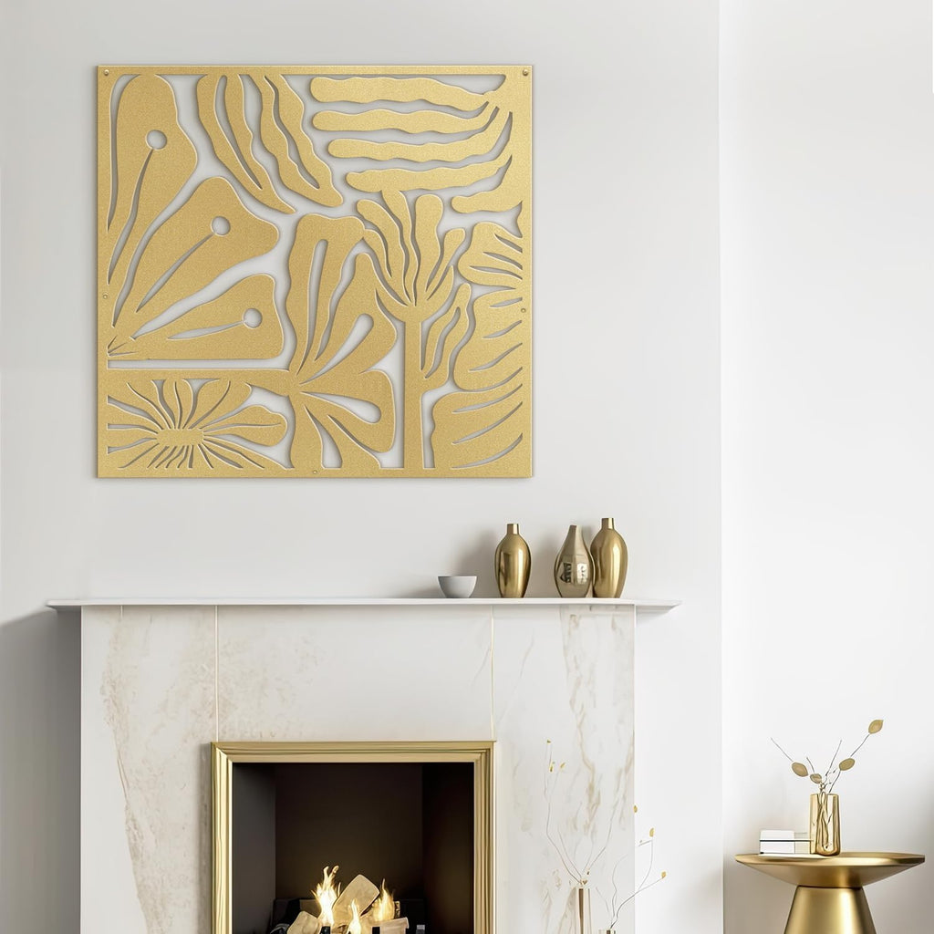 SIGNLEADER Metal Wall Art Decor Tropical Palm Leaf Minimalist Modern Abstract Wall Sculpture Hangings Home Decoration for Living Room, Bedroom, Bathroom, Kitchen, Outdoor - 30' Gold