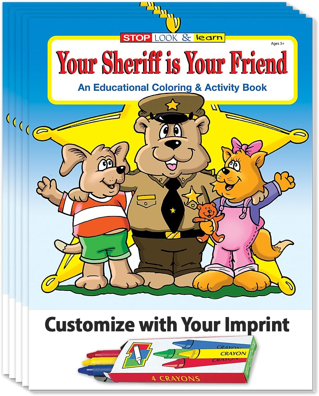 ZOCO – The Sheriff is Your Friend – Custom Educational Coloring Books (250 Bulk Pack, With Crayons) – Promotional Police Toys, Activities for Kids