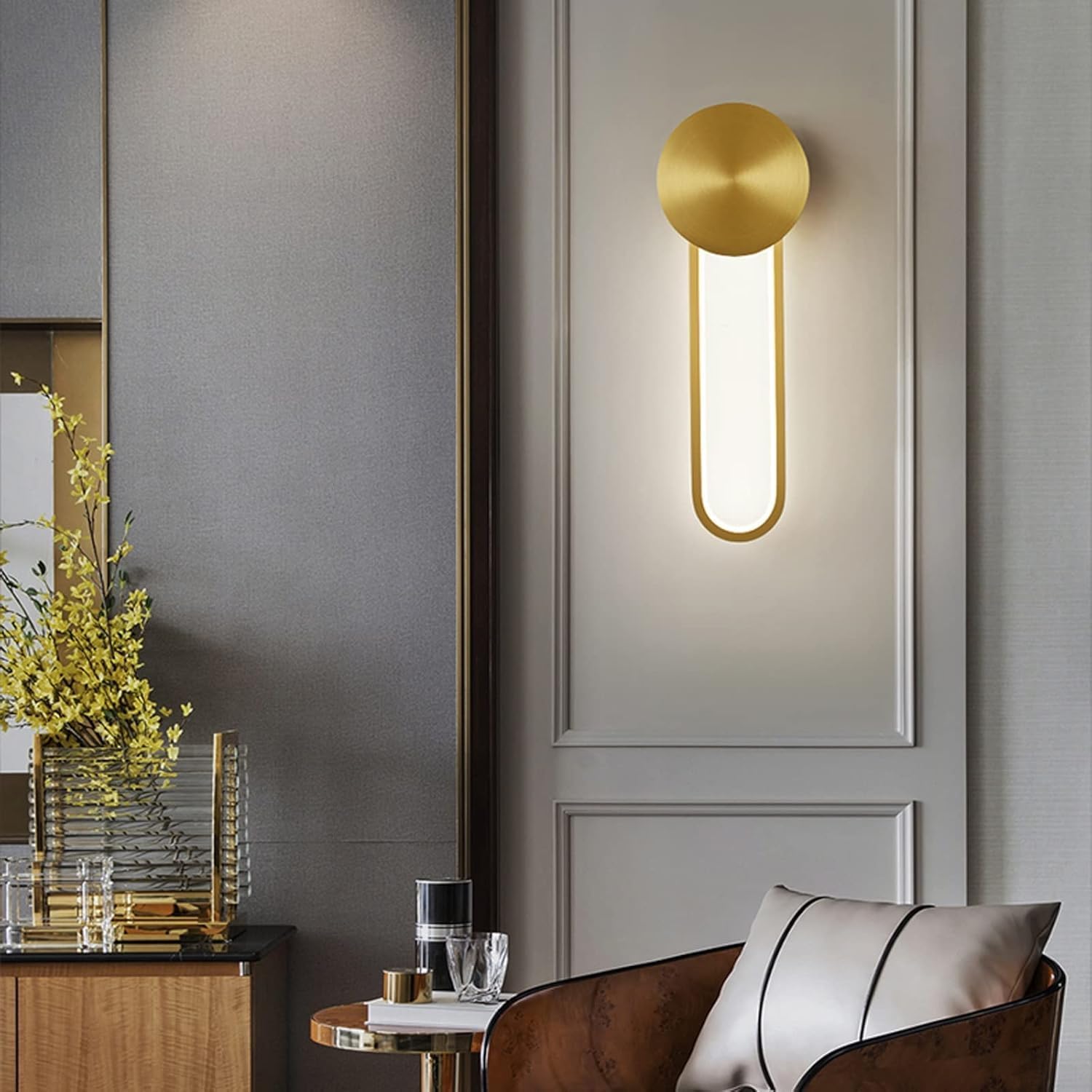 Wall Lamps Compatible with Living Room - Copper Lamp Bedroom Bedside Modern Minimalist Background Aisle Light Luxury Sconces, Lighting Chandelier