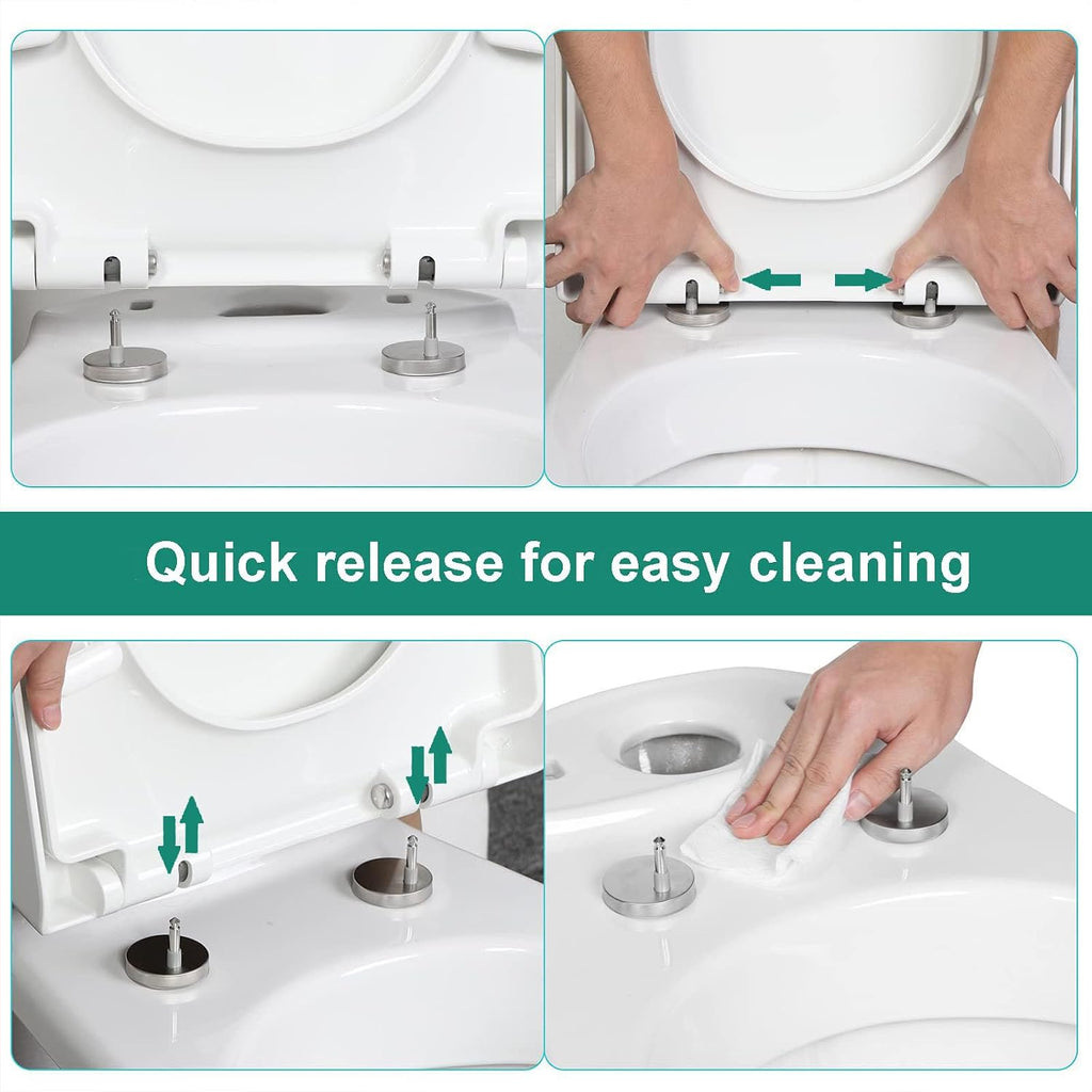 Toilet Seat Quick Release Toilet Seat with Top Fixing Hinges Will Slow Close, White Toilet Seat Round,Material, White,38.5×45cm (One Color 38.5x45cm)