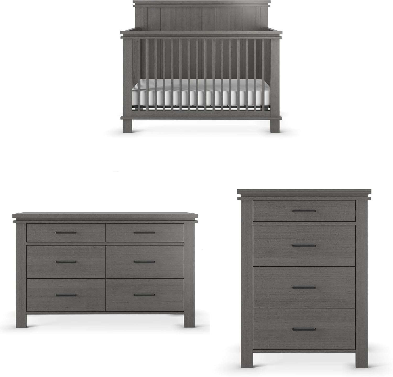 Child Craft Denman Crib, Dresser and Chest Nursery Set, 3-Piece, Includes 4-in-1 Convertible Crib, Dresser and Chest, Grows with Your Baby (Midnight Gray)