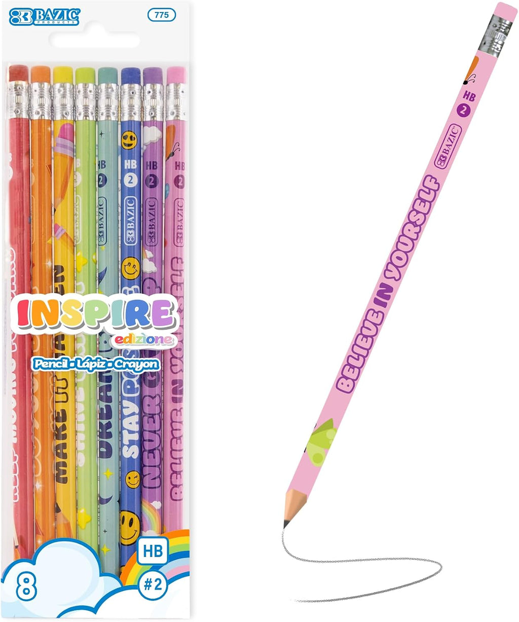 BAZIC PRODUCTS Motivational Pencils w/Eraser 144 Packs (1152 Pcs), Inspirational School Pencils for Students Classroom Cute Fun Wood Pencil Positive Sayings Teacher Reward