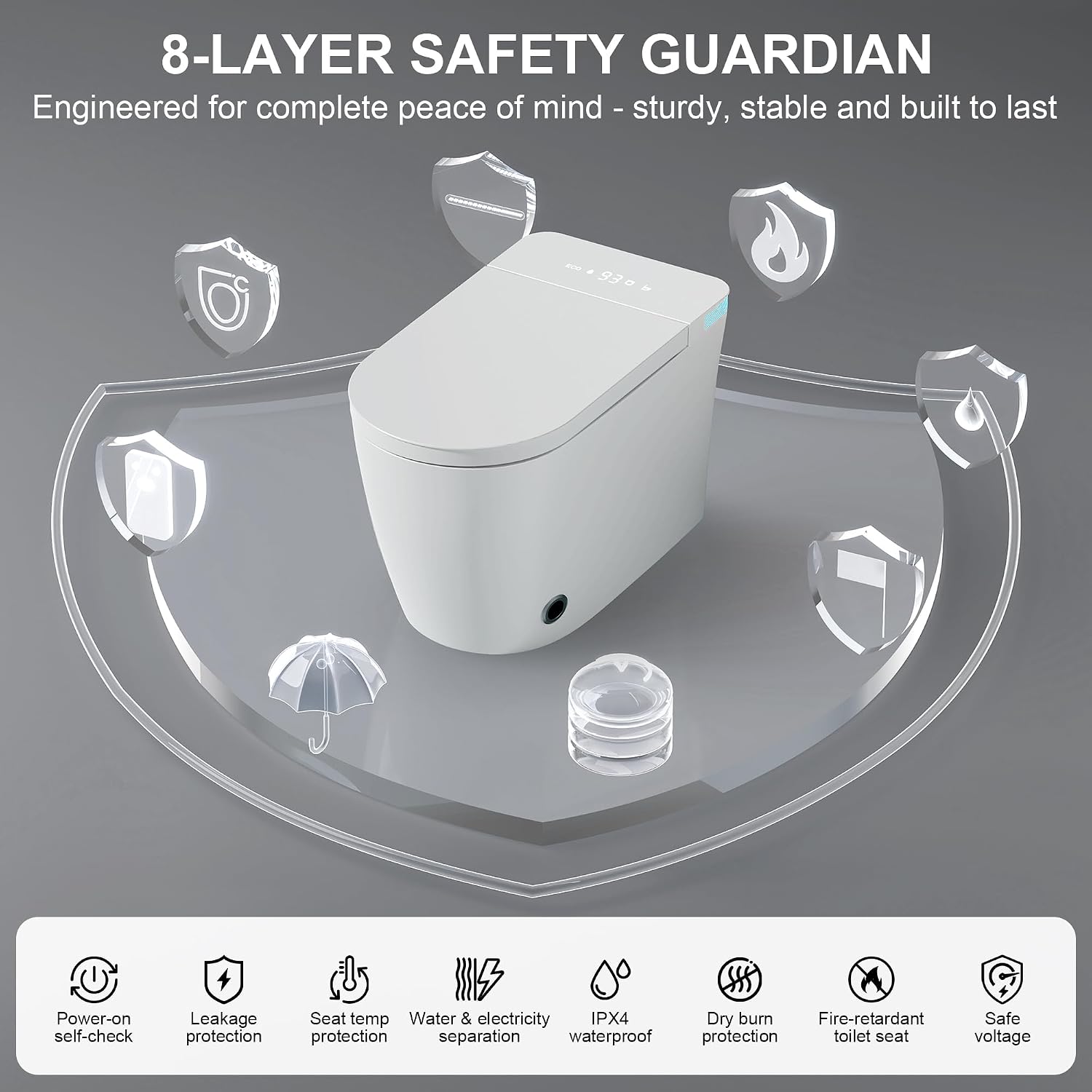 Smart Toilet with Bidet Built In, Heated Seat & Dual Auto Flush, Foot Sensor, Tankless Modern Elongated Electric Toilet with Warm Water & Air Dryer, LED Display & 1000g MaP Flush, 0.8/1 GPF