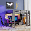 MERITLINE Full Gaming Loft Bed with Desk and Storage,TV Stand & LED RGB, Solid Wood Gaming Bed with Storage Shelves,TV Cabinet and Clothes Rack, for Adults Teens (Grey,Full)