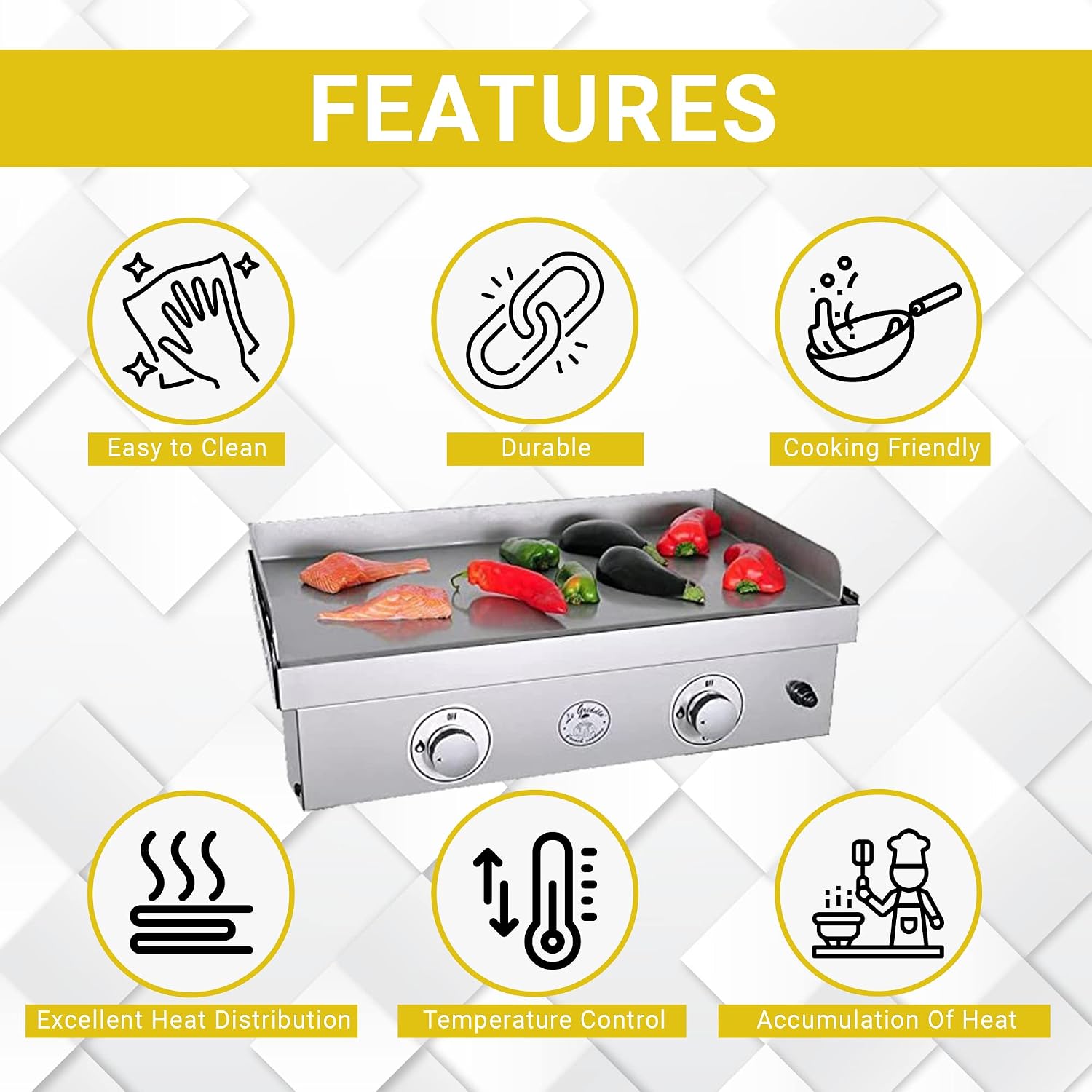 Le Griddle | 2 Burners Stainless Steel 30' Griddle for Propane Gas, for Outdoor Grill Home Cooking & Camping, Easy to Clean & Durable 18,000 BTU's Tabletop/Built-in