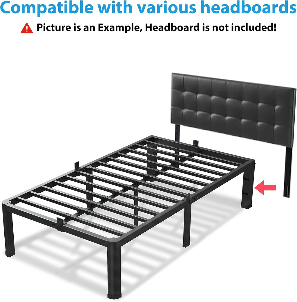 VIPSHOW 14 Inch Twin XL Bed Frame, 3500Lbs Heavy Duty Metal Platform with Round Corner Legs Mattress Slide Stopper, Steel Slat Support No Box Spring Needed, Noise Free, Non-Slip, Easy Assembly