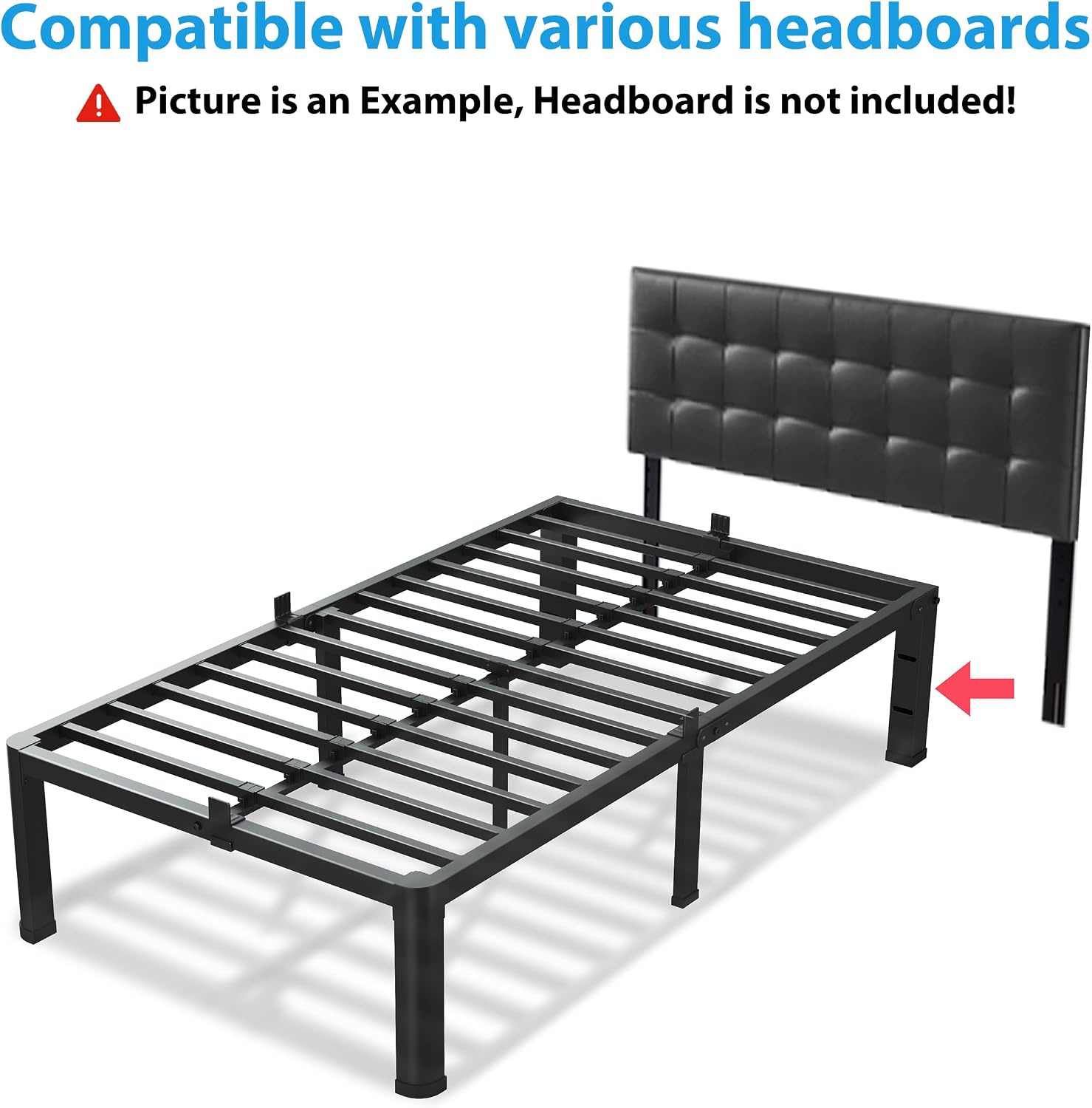 VIPSHOW 14 Inch Twin XL Bed Frame, 3500Lbs Heavy Duty Metal Platform with Round Corner Legs Mattress Slide Stopper, Steel Slat Support No Box Spring Needed, Noise Free, Non-Slip, Easy Assembly