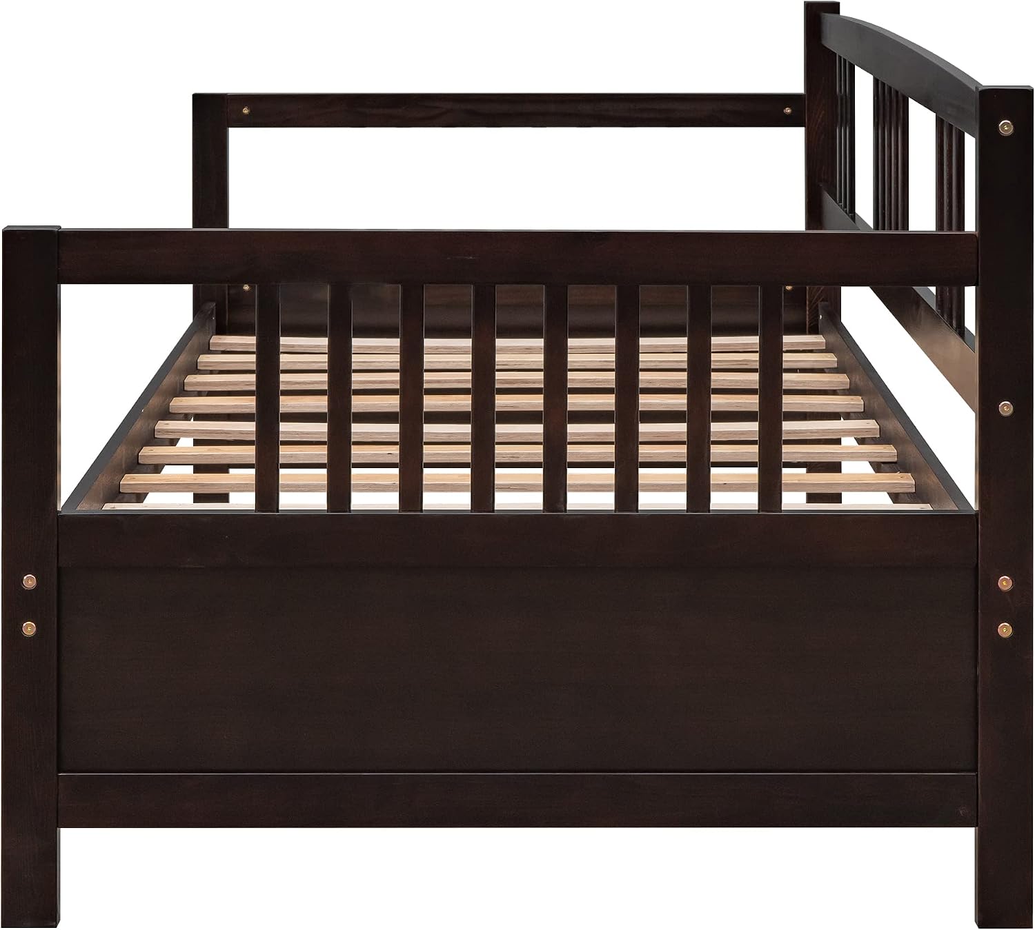 Merax Daybed Twin Bed Wooden Slats Support Modern Living Daybed with Rails, Twin Size, Dark Espresso