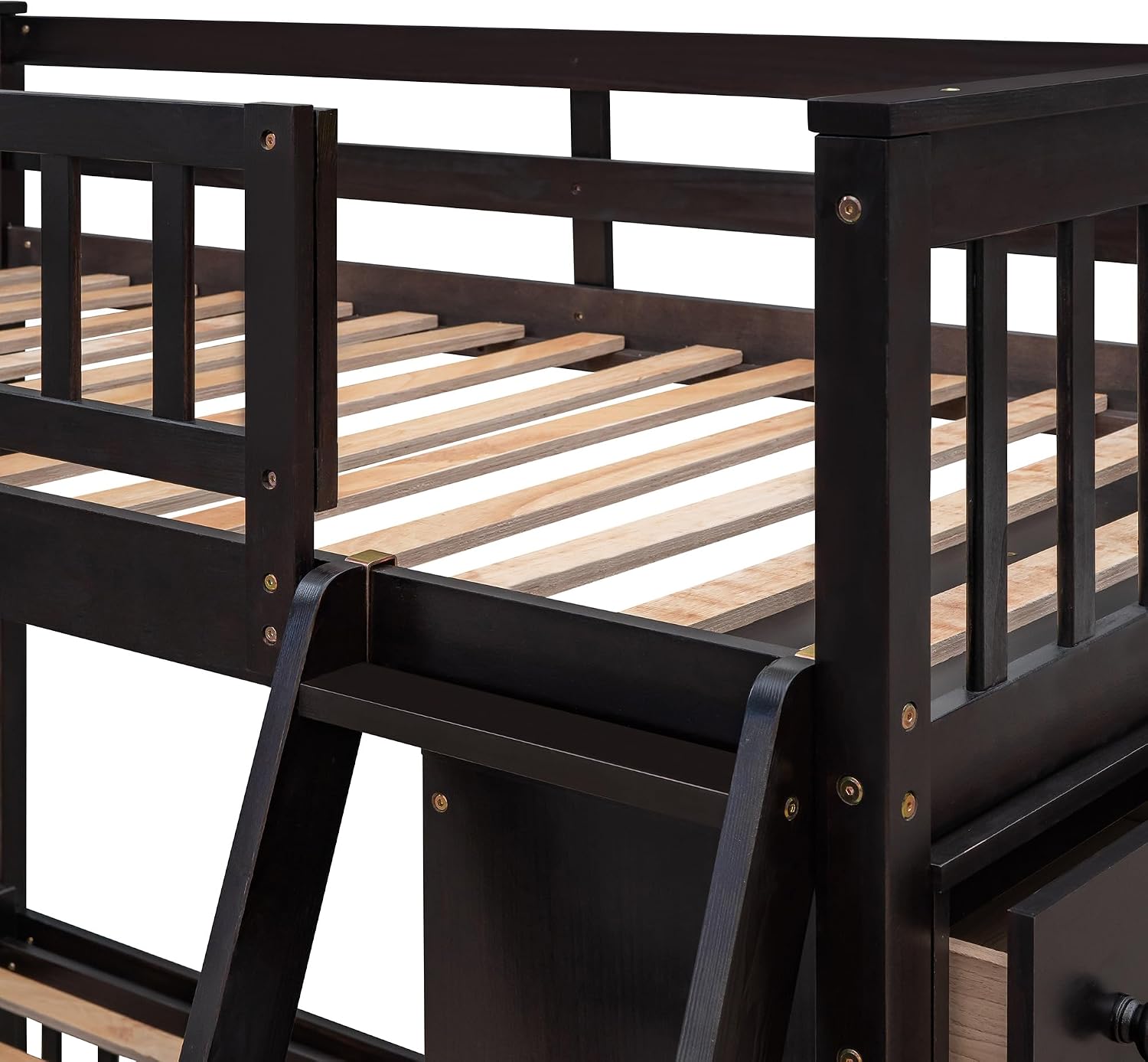 Ball & Cast Wooden Twin Over Full Bunk Bed with 6 Drawers & Flexible Shelves,Bottom Bedframe W/Wheel,Easy Assembly,Space Saving,Versatile Storage Furniture for Boy Girl Teen Compact Bedroom,Espresso