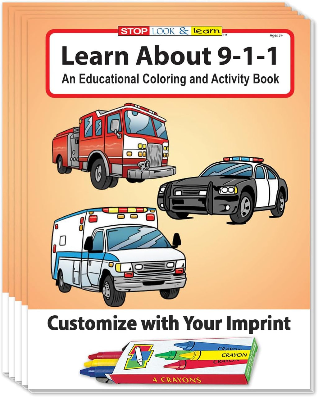 ZOCO – Learn About 911 – Custom Promotional Coloring Books (250 Bulk Pack, with Crayons) – EMT, EMS Dispatcher, Police, Sheriff, Fire Department Handout for Kids