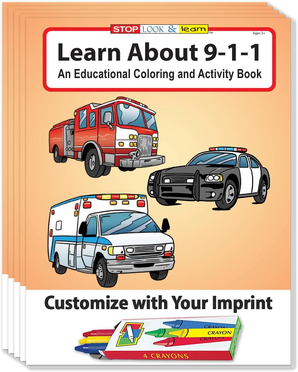 ZOCO – Learn About 911 – Custom Promotional Coloring Books (250 Bulk Pack, with Crayons) – EMT, EMS Dispatcher, Police, Sheriff, Fire Department Handout for Kids