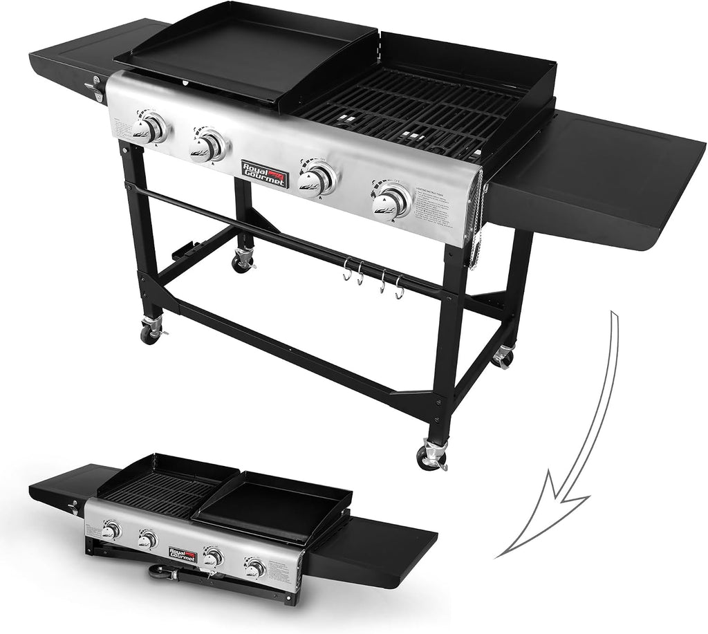 Royal Gourmet GD401 Portable Propane Gas Grill and Griddle Combo with Side Table & Classic Accessories,55-992-040401-EC, Water-Resistant 63 Inch Flat Top Griddle Cover,Black,Large