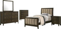 Coaster Home Furnishings Wilkes Transitional 5-Piece Bedroom Set Fabric Upholstered Twin Size Panel Bed Frame 51-inch Headboard Dark Cocoa 224421T-S5