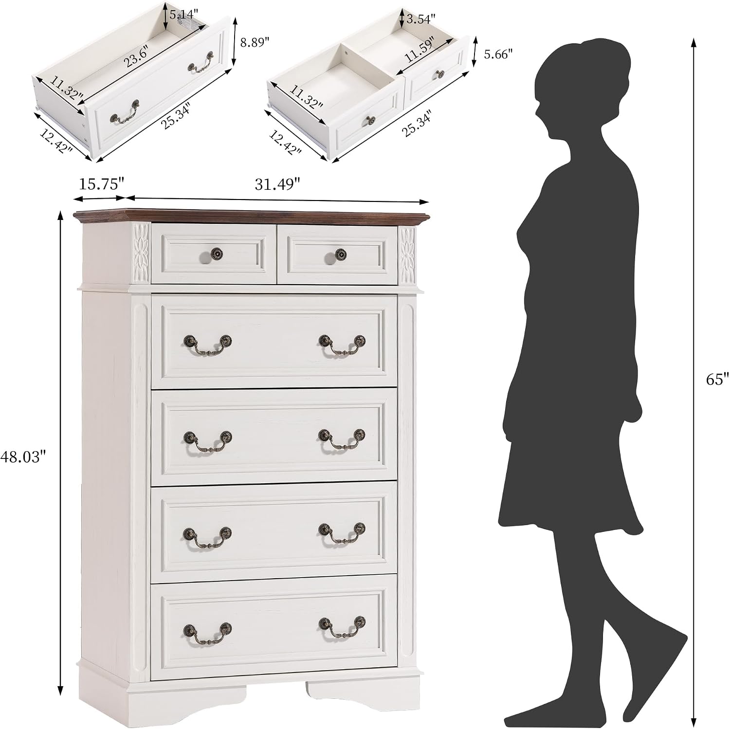 Farmhouse Dresser and Nightstand Sets, 6-Drawer Dresser & 3 Drawer Nightstand Sets, 3 Pieces Rustic Wood Bedroom Furniture Set for Home, Bedroom, Hallway(White)
